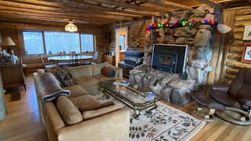 Smart TV, fireplace, DVD player, books