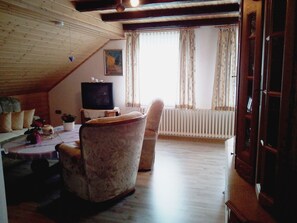 Fernseher, Bücher, Musikbibliothek, Stereoanlage