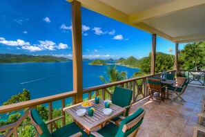 Outdoor dining - SANS SOUCI - elegant villa w/pool & "even better than the photos" views (West End)