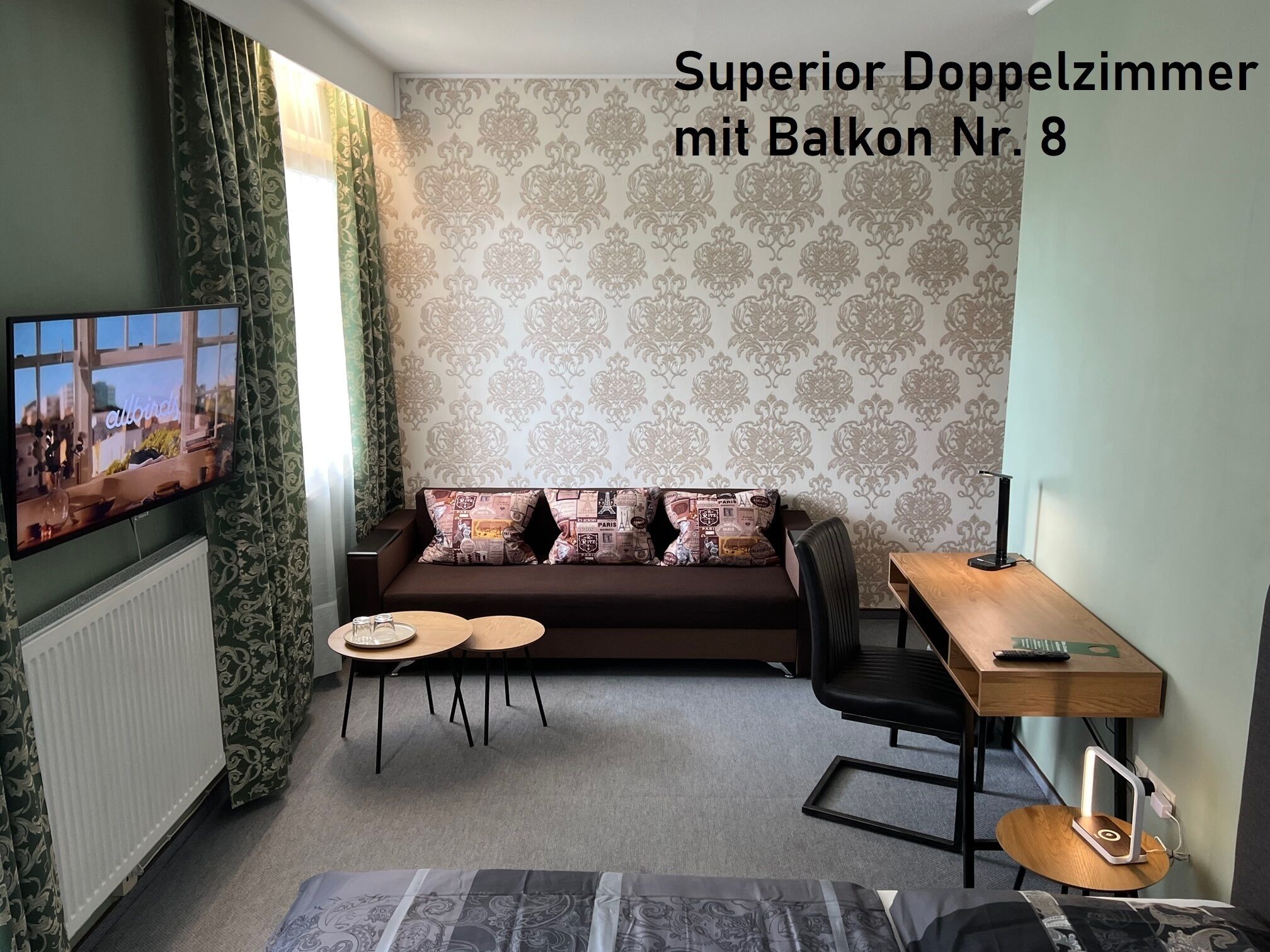 Family Double Room, Courtyard View | Desk, laptop workspace, WiFi (free), individually decorated