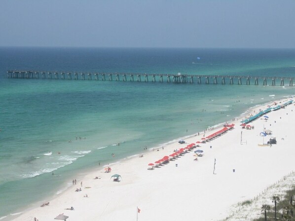Beach nearby, sun loungers