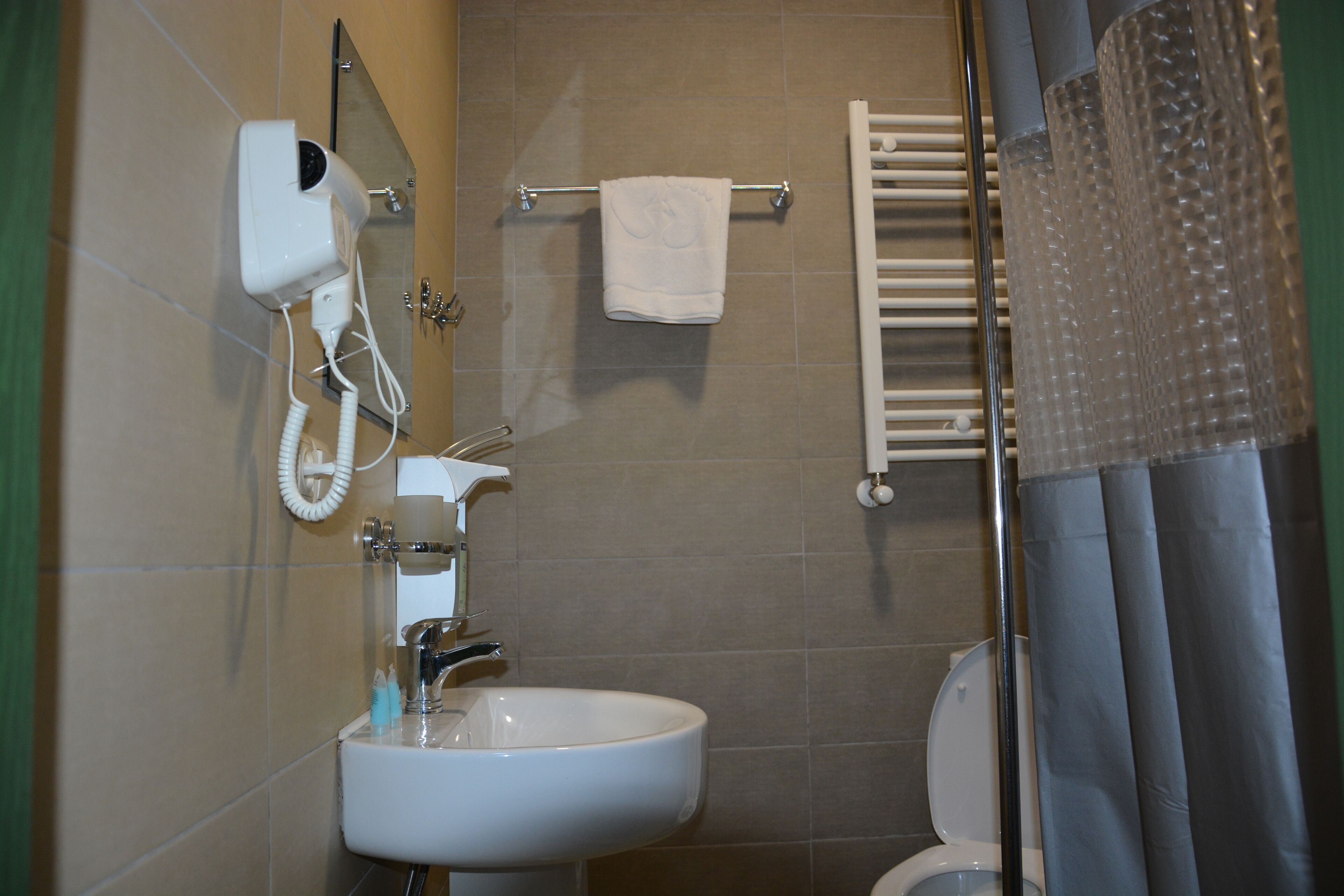 shower, rainfall showerhead, hair dryer, bathrobes