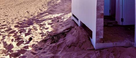 On the beach, beach towels