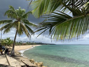 On the beach, beach towels