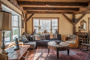 TV, fireplace, DVD player, books
