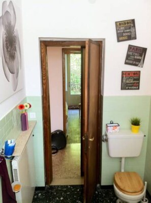 Combined shower/bathtub, towels