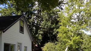 A house with a dock extending over a calm river, surrounded by lush greenery. - Adorable Cottage Townline Lake Paradise. Boat Kayak Fish BBQ Relax Swim. 2 BR  (Lakeview)