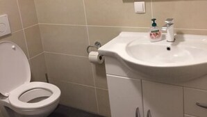 Double Room (Budget) | Bathroom | Shower, hair dryer (on request), towels, toilet paper - Pension Dreilinden (Hannover)