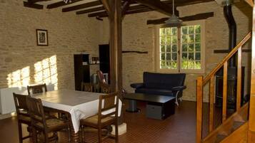 Cottage, 3 Bedrooms (Tournesol) | Living area | Flat-screen TV, fireplace