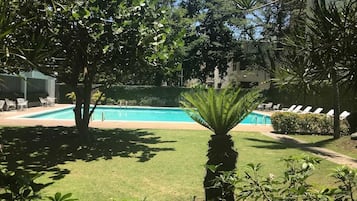 Outdoor pool, open 9:00 AM to 7:00 PM, sun loungers