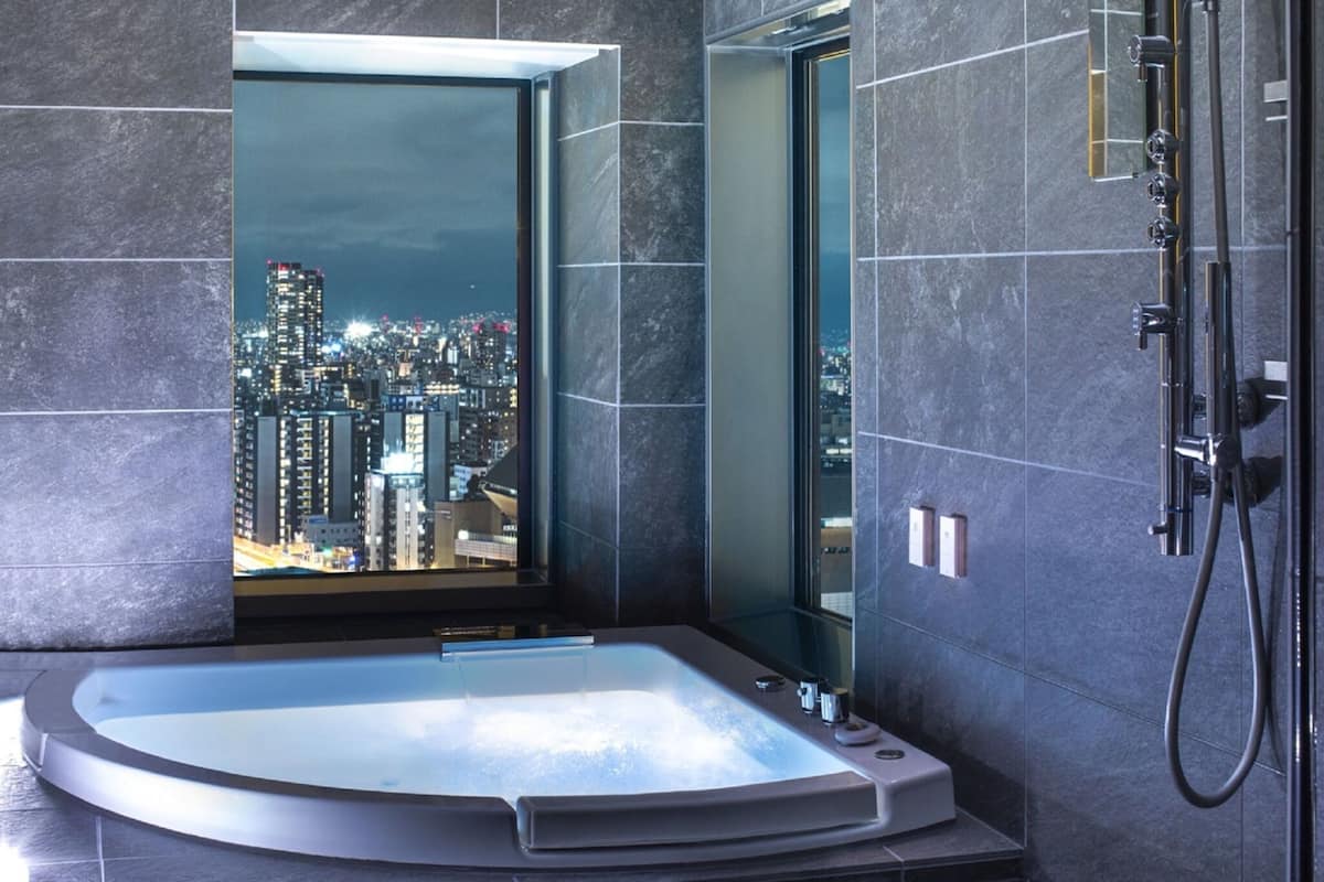 separate bathtub and shower, eco-friendly toiletries, hair dryer