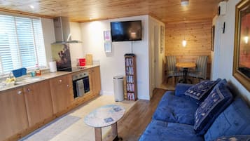 Televisie, een dvd-speler, boeken en een filmbibliotheek