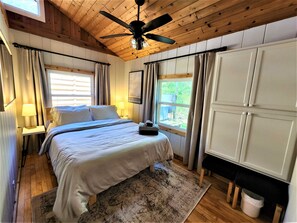 2 bedrooms, memory foam beds, desk, iron/ironing board