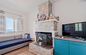 TV, fireplace