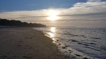 Rannalla, aurinkotuoleja