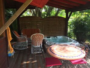 Vue de la terrasse et son jacuzzi !