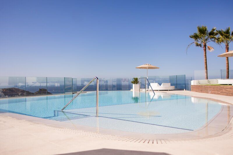 Outdoor pool, pool umbrellas