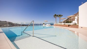 Outdoor pool, pool umbrellas