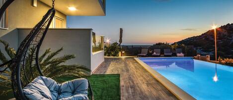 An infinity pool, a heated pool