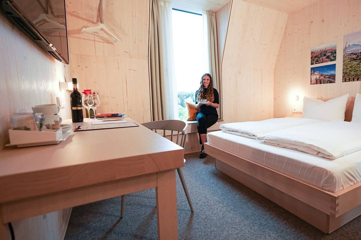 double room | hypo-allergenic bedding, desk, laptop workspace, blackout curtains