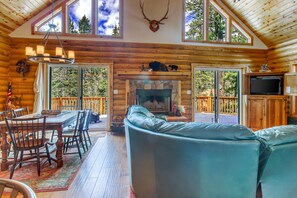 Een televisie, een open haard en een dvd-speler