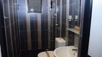 Shower, free toiletries, bidet, towels