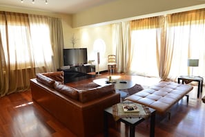 Villa, 4 Bedrooms, Private Pool | Living area | Flat-screen TV, fireplace - Villa Xenia (Saronikos)