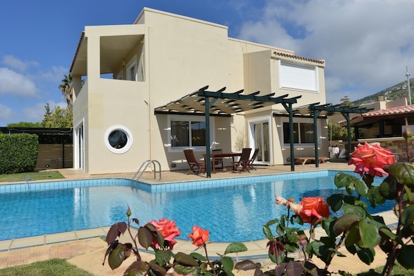 Outdoor pool, pool loungers