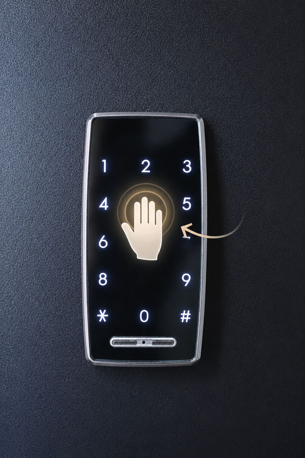 A keypad with a hand icon and numbers 1-9, 0, *, #, and a lock symbol.