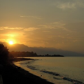 Plage, chaises longues