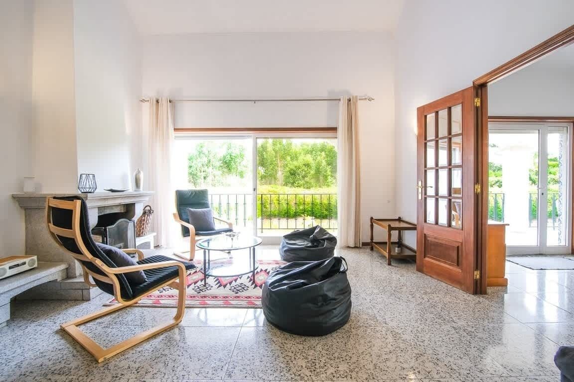 TV, fireplace, books