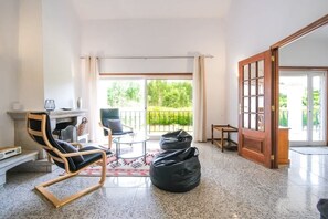 Televisión, chimenea, libros