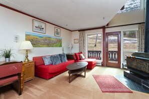 TV, caminetto, libri