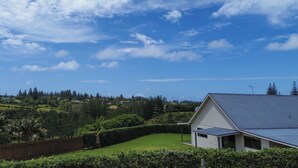 A house with a sloped roof, surrounded by a well-maintained lawn and dense greenery. - Ferny Lane House (Norfolk Island)