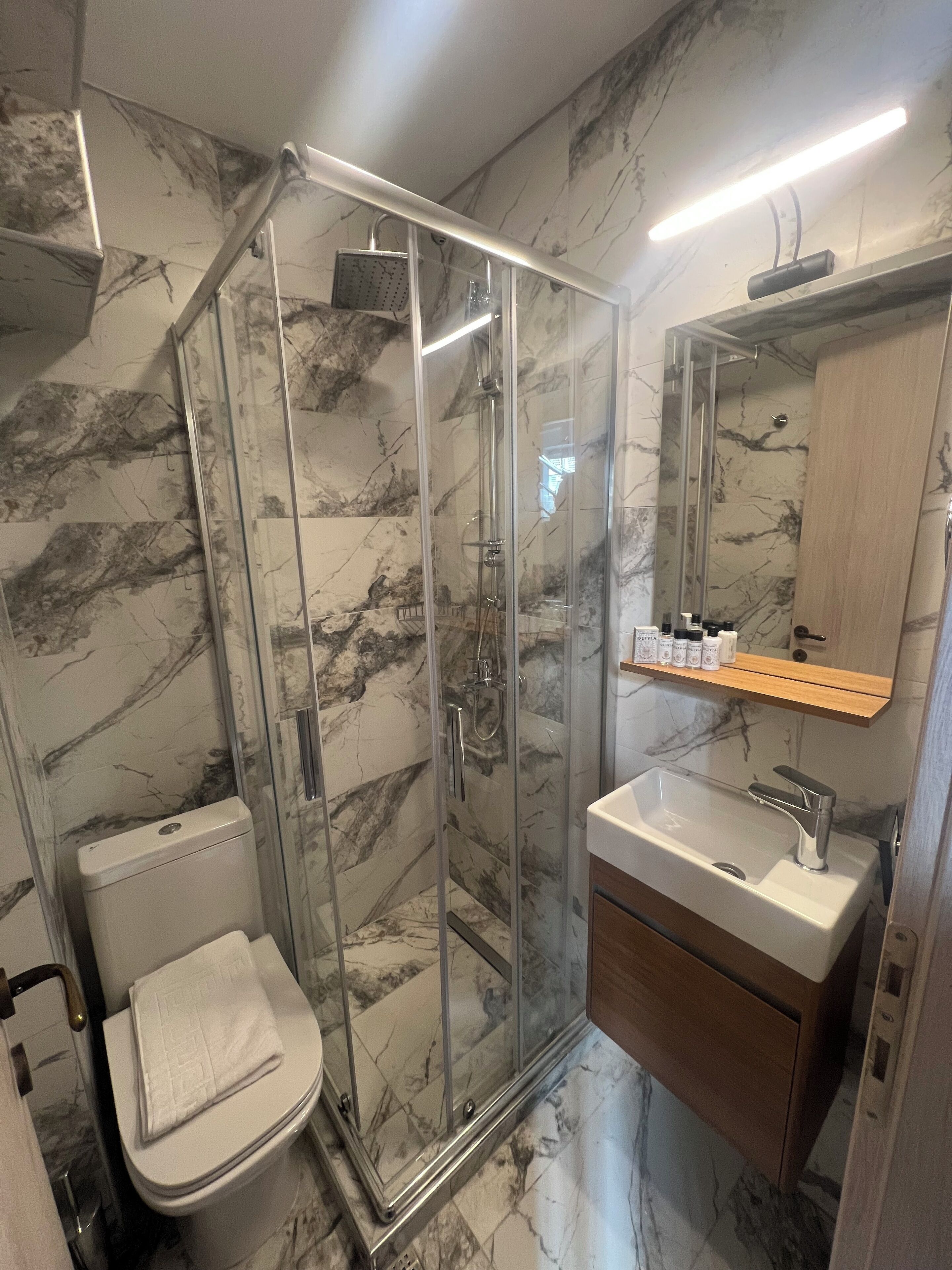 standard double room | bathroom | shower, free toiletries, hair dryer, bathrobes