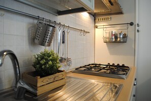 Kaupunkihuoneisto, 1 makuuhuone | Yksityinen keittonurkkaus | Jääkaappi, mikroaaltouuni, liesi, kahvin-/teenkeitin