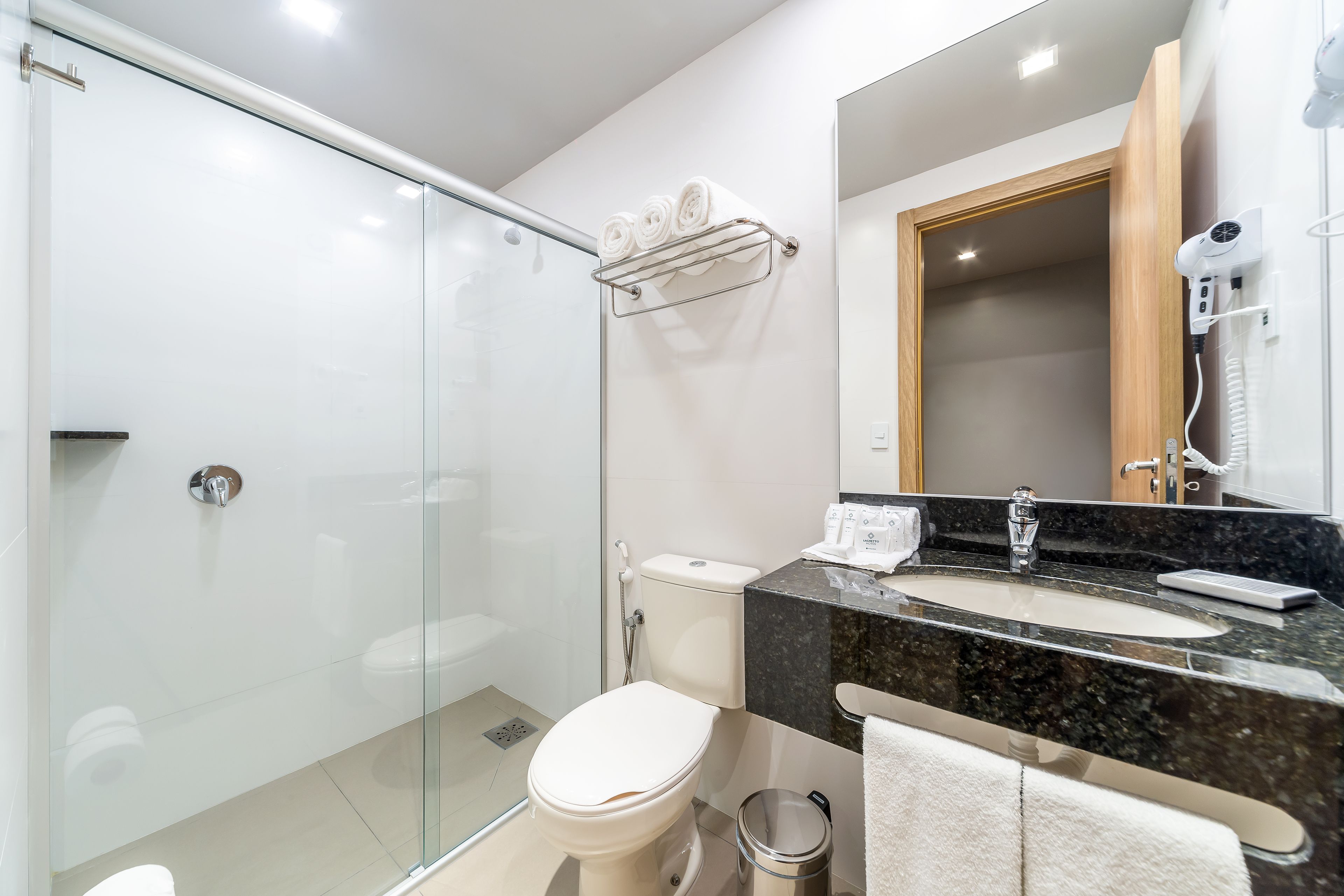 shower, free toiletries, hair dryer, towels