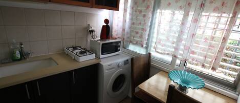 Apartment, 1 Bedroom | Private kitchen | Full-size fridge, microwave, stovetop, electric kettle