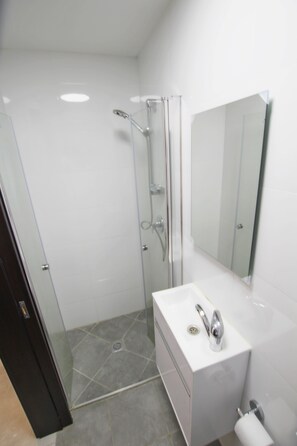 Studio Ăconomique, 1 lit double et 1 canapĂ©-lit | Salle de bain | Douche, articles de toilette gratuits, serviettes fournies