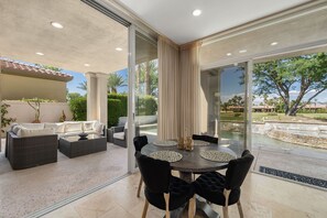 Outdoor dining - PGA West Golf Course and Lake View Pool/Spa Home (La Quinta)
