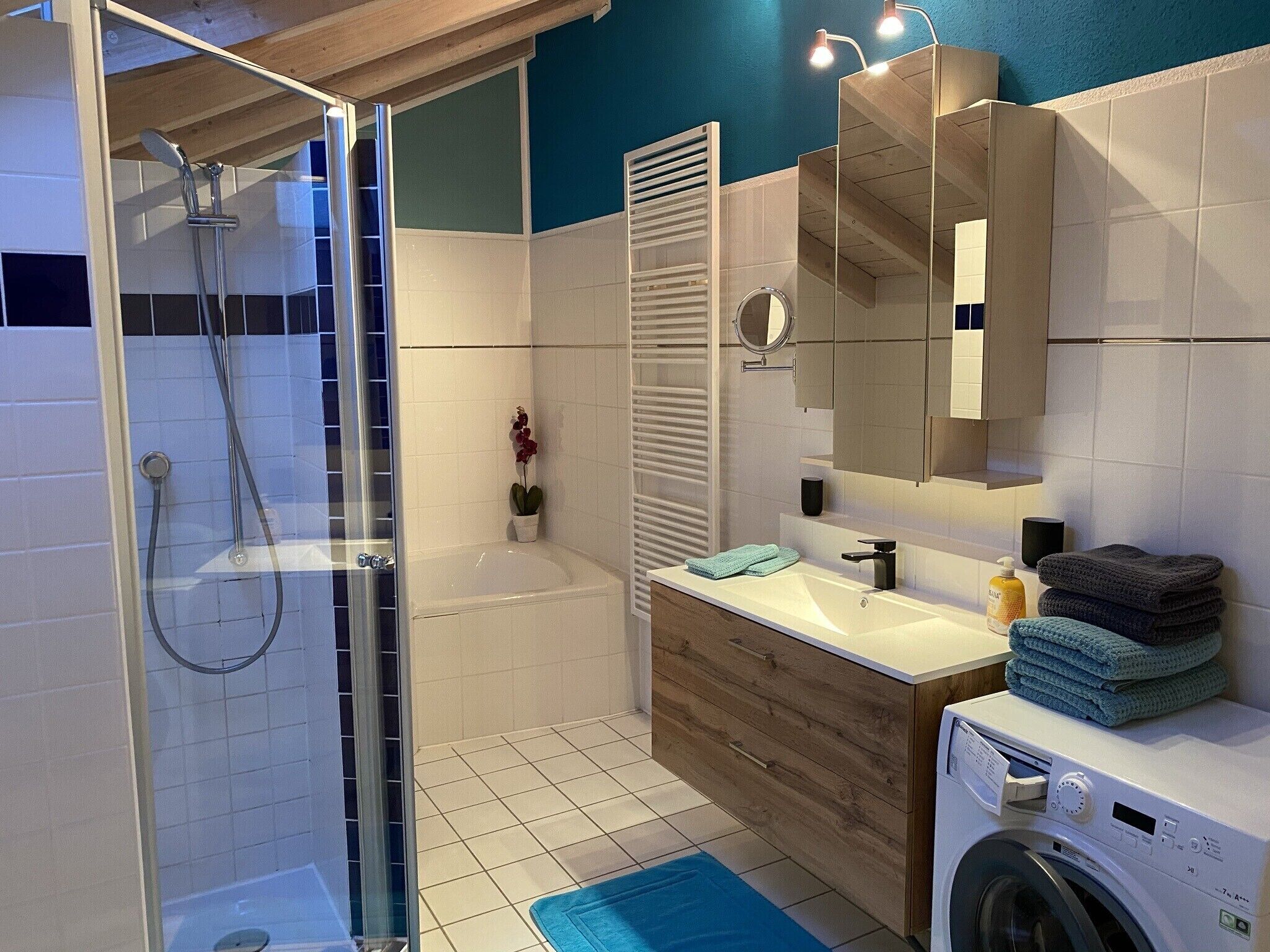 Baignoire, baignoire à jets, sèche-cheveux, bidet