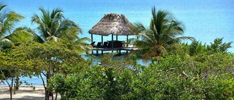 On the beach, sun-loungers, beach towels