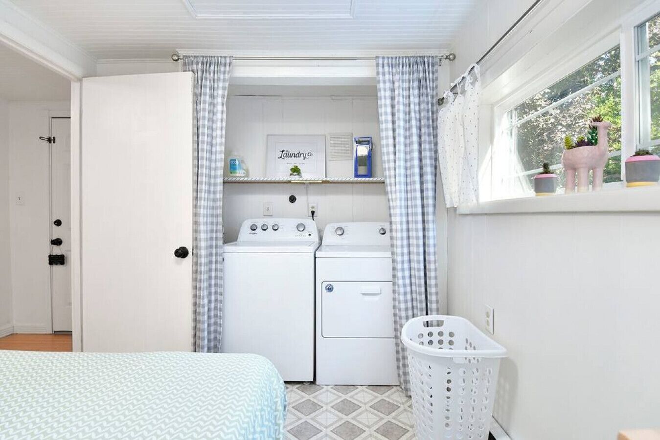 4 bedrooms, memory foam beds, desk, iron/ironing board