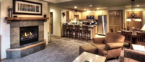 Smart TV, fireplace, video games, DVD player