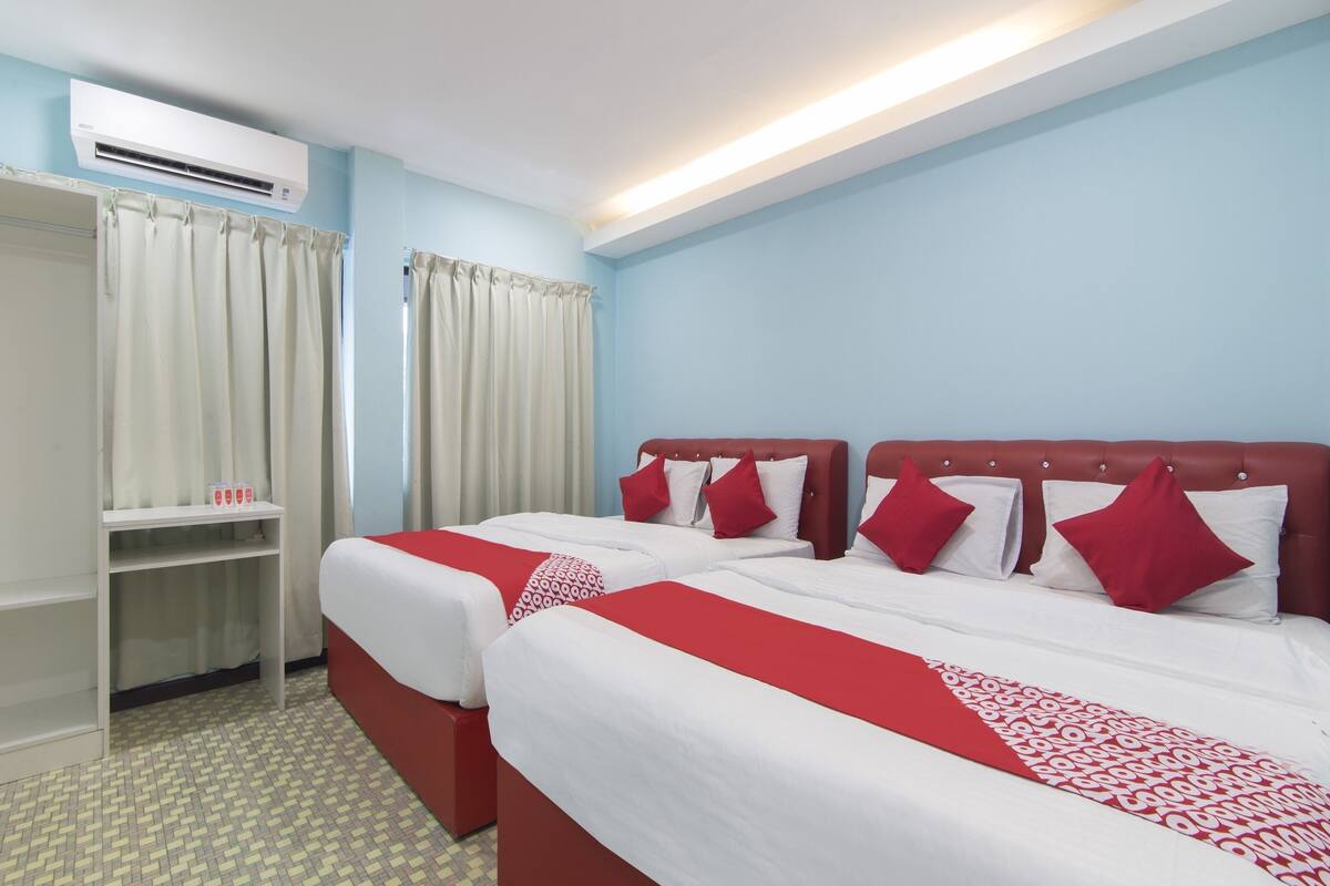 Desk, laptop workspace, free WiFi, bed sheets