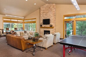 TV, fireplace, DVD player, table football
