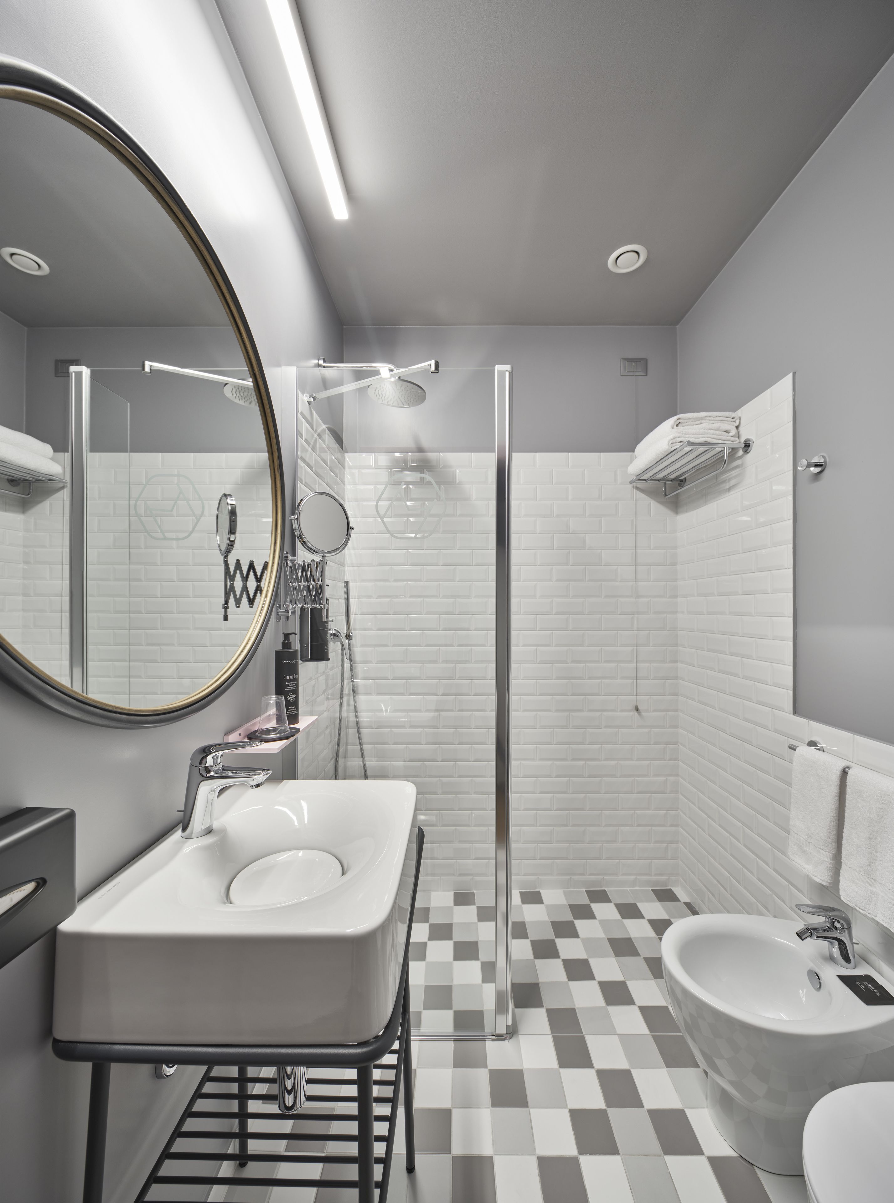 design double or twin room (modernist m) | bathroom | shower, rainfall showerhead, slippers, bidet