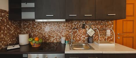 Fridge, microwave, oven, electric kettle