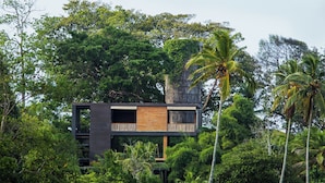 A modern multi-story building surrounded by dense tropical foliage. - Tri Ahangama (Ahangama)