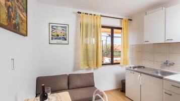 Apartment, 1 Bedroom | Private kitchenette | Fridge, stovetop, electric kettle, cookware/dishes/utensils